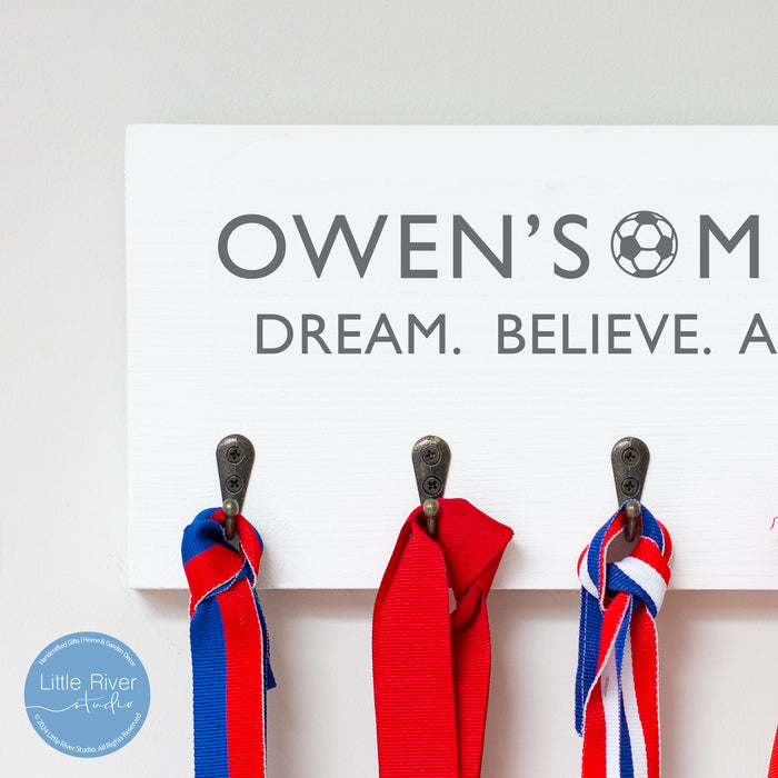 Football Medal Display Holder Personalised Solid Wood