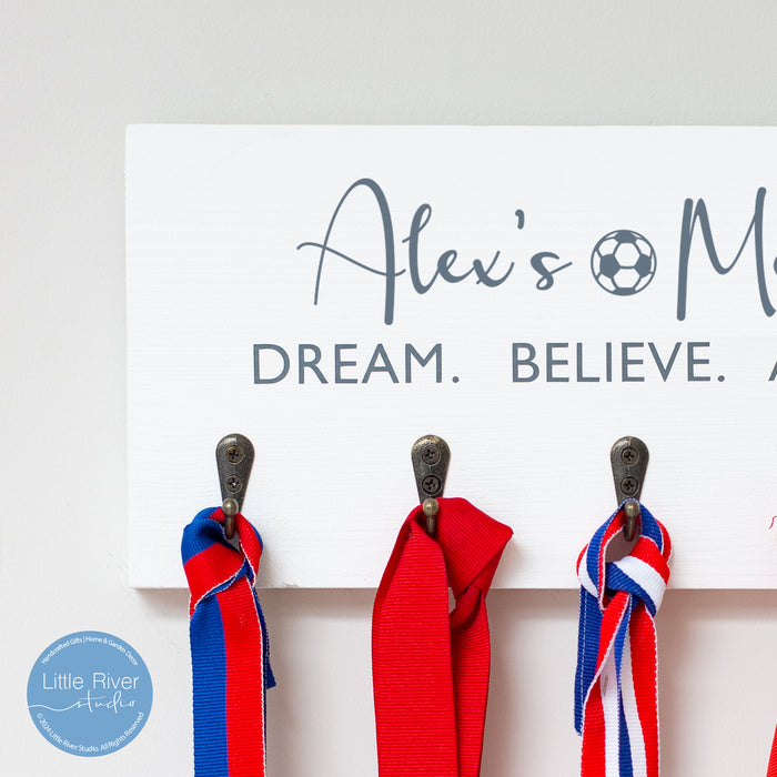Football Medal Display Holder Personalised Solid Wood